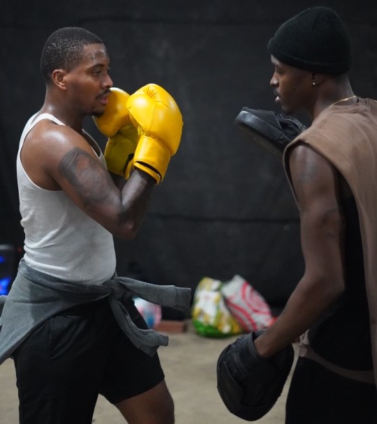 Boxer landing a jab during training